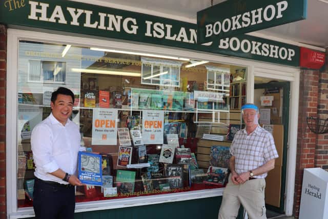 Havant MP Alan Mak with Colin Telford from the Hayling Island Book Shop