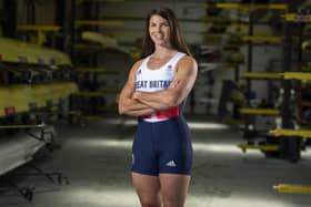 Rebecca Muzerie  poses for a photo to mark the official announcement of the rowing team selected to Team GB for the Tokyo 2020 Olympic Games at Redgrave.