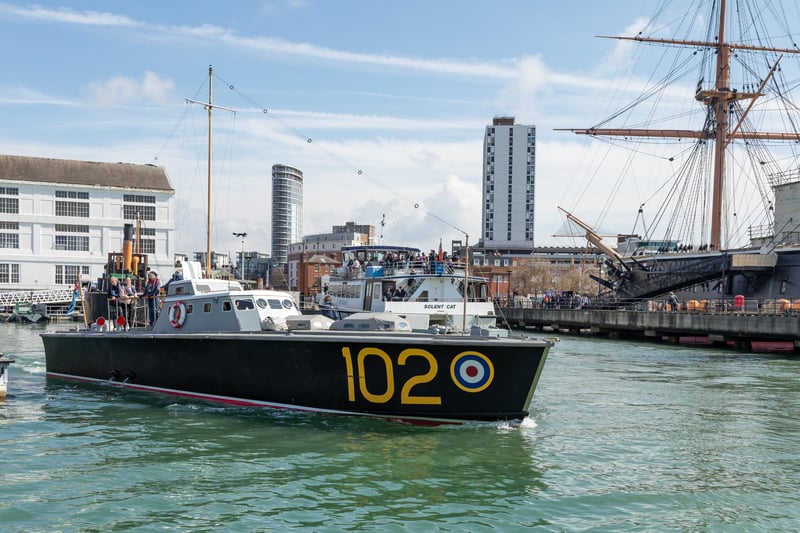 Visitors depart for a tour aboard the RAF High Speed Launch (HSL) 102. Picture: Mike Cooter (08042023)