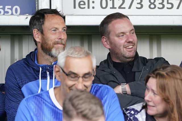 Rich Hughes (right) pictured at Pompey's pre-season clash with the Rocks in July 2023. Picture: Jason Brown/ProSportsImages