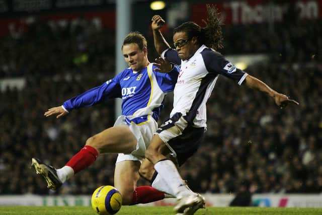 Matt Taylor, pictured up against Spurs' Edgar Davids, spent five-and-a-half years at Fratton Park, making 203 appearances. Picture: Clive Rose/Getty Images