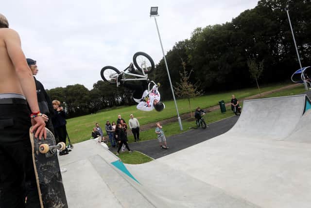The grand opening of a new skate park in Hobby Close, Waterlooville. Pictured is Olympic Bronze Medalist Declan Brooks opening the park. Picture: Sam Stephenson