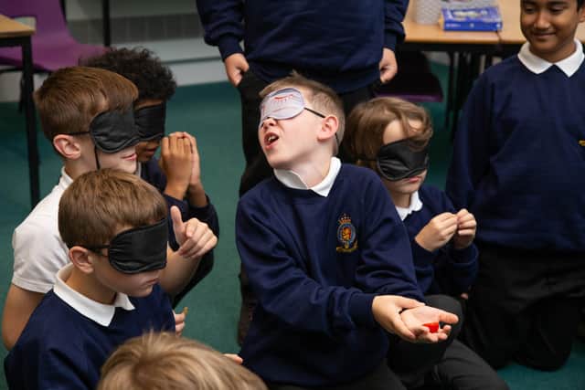 Pictured: Year 4 pupils attempt blind tasting of different food. Picture: Habibur Rahman