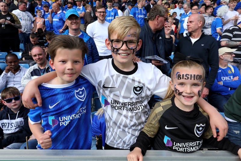 Pompey fans during the last home game of the season, Portsmouth v Wigan Athletic, at Fratton Park, Portsmouth.Picture: Chris  Moorhouse
