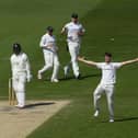 Ollie Robinson celebrates after dismissing Harry Came during Hampshire's second innings in the Bob Willis Trophy match at Hove. Photo by Mike Hewitt/Getty Images.