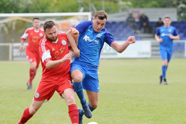 Striker Jason Parish brought up his century of Baffins Milton Rovers goals in the win over Portland. Picture: Sarah Standing (060519-8363)