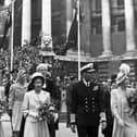 Princesses Elizabeth and Margaret, King George VI and Queen Elizabeth in Guildhall Square, Portsmouth, 1947. Picture: The News archive.