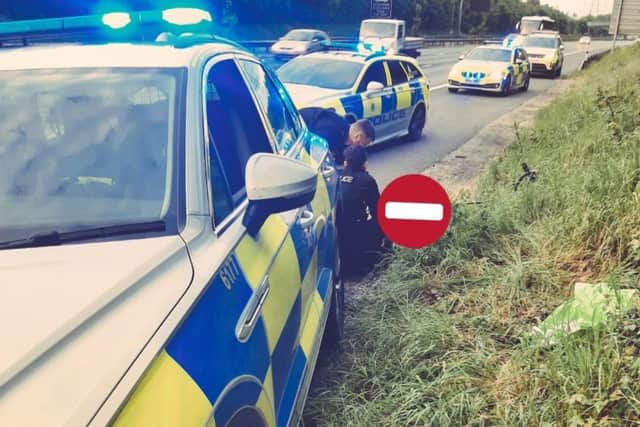 Cyclist has been arrested after being spotted riding on the M3. Picture: Hants Road Policing/@HantsPolRoads