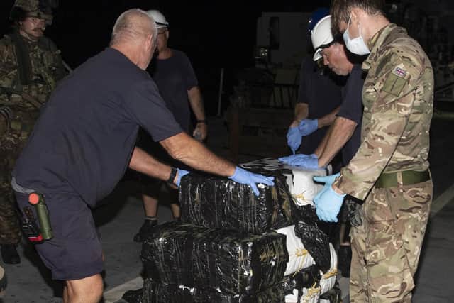 The suspected drugs being loaded onto RFA Argus.