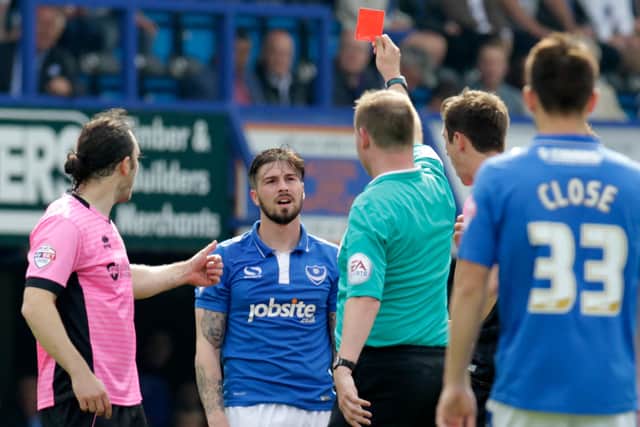 Kieron Freeman saw red in his last Pompey appearance against Northampton at the end of the 2015-16 season  Picture: Barry Zee