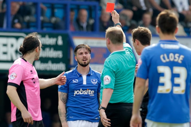Kieron Freeman saw red in his last Pompey appearance against Northampton at the end of the 2015-16 season Picture: Barry Zee