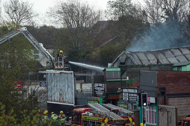 Firefighters at the scene. Fire in Goldsmiths Avenue, Southsea. Picture: Chris Moorhouse (jpns 280421-14)