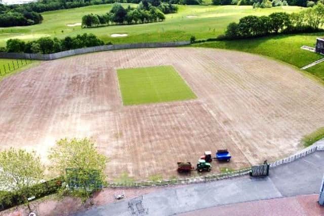 An aerial picture of the Nursery Ground outfield being relaid