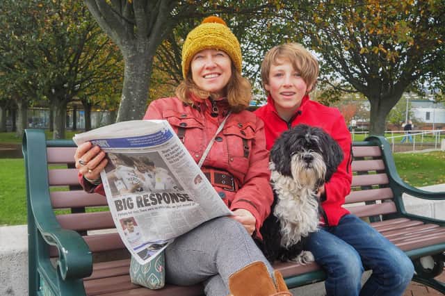 Tracey-Lee Harding, with her son, Bertie, 14, and dog, Dino, on a visit to Gosport.
Picture: Habibur Rahman