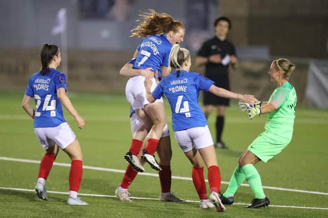 Pompey celebrate after beating Moneyfields on penalties. Picture: Dave Haines.