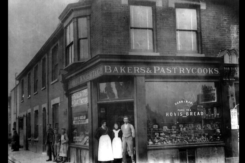 Samuel Knight outside his bakery in Arundel Street, Fratton. Picture sent in by Katy Daniels. The bakery shop in Arundel Street which belonged to Katy Daniels grandfather.