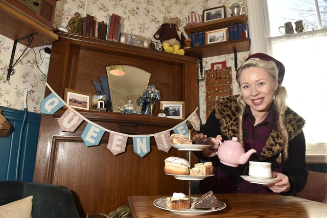 Queenie's Vintage Tea Room on Platform 2 at Emsworth Train Station. This tea room is so quirky and has an outdoor area which is perfect for the summer months. The venue has a range of tasty treats on offer.   Pictured is: Queenie Butler-Hoskins, owner.  Picture: Sarah Standing (160124-4889)