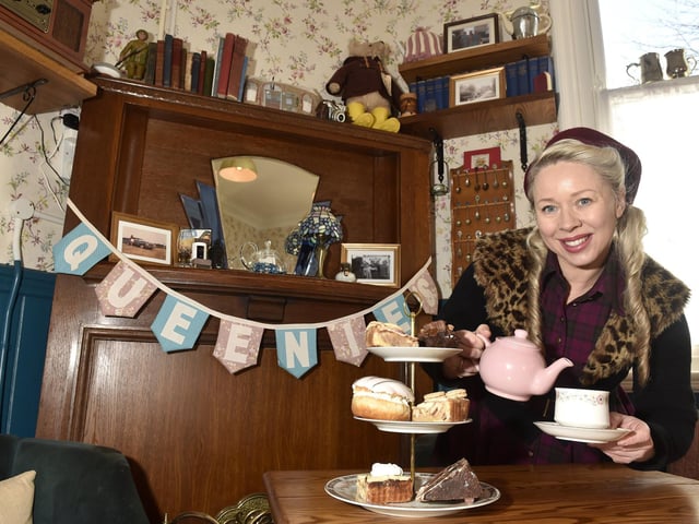 Queenie's Vintage Tea Room on Platform 2 at Emsworth Train Station. This tea room is so quirky and has an outdoor area which is perfect for the summer months. The venue has a range of tasty treats on offer. Pictured is: Queenie Butler-Hoskins, owner. Picture: Sarah Standing (160124-4889)