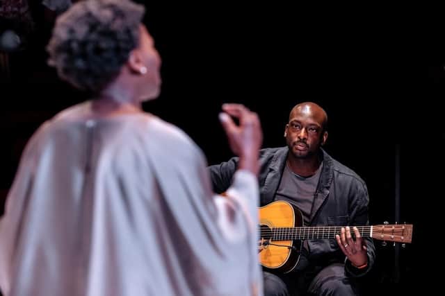 Rakie Ayola and Jack Benjamin in Mom, How Did You Meet The Beatles? At Minerva Theatre, Chichester, June/July 2023. Picture by The Other Richard