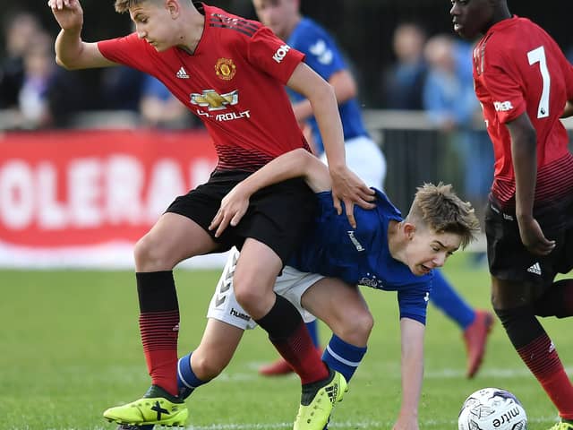 Rhys Bennett in action for Manchester United's academy (Photo by Charles McQuillan/Getty Images)