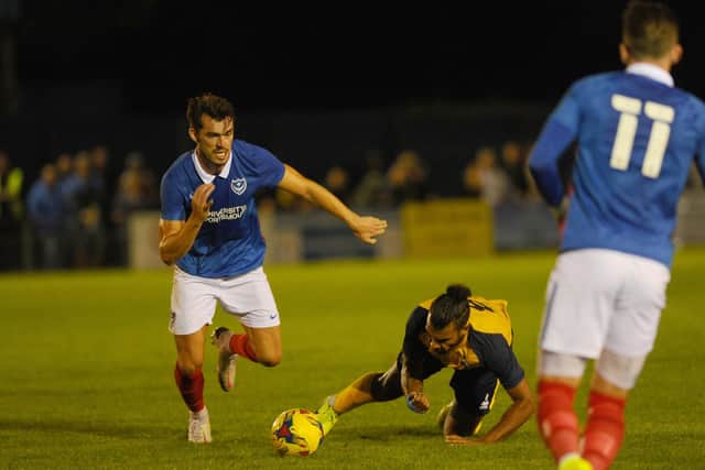 Action from the match between Gosport Borough FC v Portsmouth FC on Tuesday evening, September 1, at Privett Park in Gosport. Picture: Sarah Standing (010920-6799)