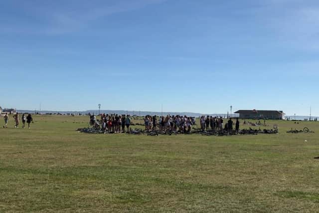 Teenagers gathering at Southsea Common yesterday. Picture: Supplied