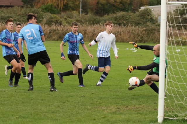 King George Rovers concede again during a 13-0 Adelaide Cup defeat at AFC Eastney Reserves. Picture: Kevin Shipp