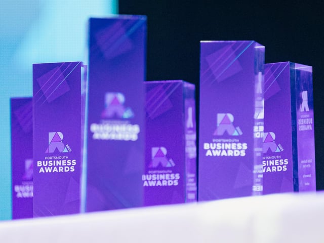 The awards lined up ready for the recipients at The News Business Excellence Awards 2025.  Picture: Keith Woodland (270321-29)