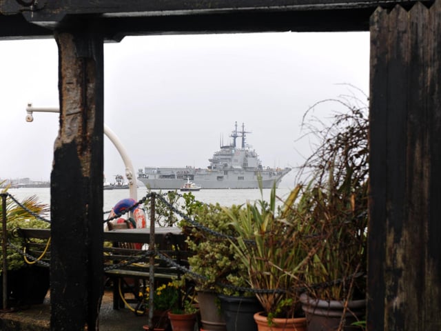 The aircraft carrier looked picture perfect despite the gloomy weather
