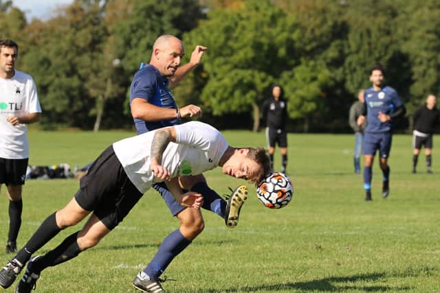 Action from the City of Portsmouth Division 1 game between Wicor Mill (white shirts) and North End Cosmos. Picture: Kevin Shipp