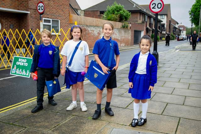 St Jude's Primary school is trialling the SusTrans school streets initiative on 29 June 2021
Pictured: Samuel 7 and Abigail 11, Sonny 10 and Jemima 6 at St Nicholas Street, Portsmouth.
Picture: Habibur Rahman