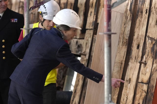 The Princess Royal during a visit to see the HMS Victory Conservation Project at the National Museum of the Royal Navy in Portsmouth Historic Dockyard.