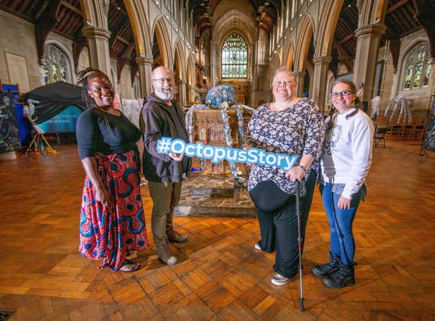 Pictured: World Oceans team creative director Roni Edwards, producer Roy Hanney, project manager Angela Parks and project evaulator, Anna Marie Flynn at St Maryâ€™s Church with some of the artwork thatâ€™s being exhibited

Picture: Habibur Rahman