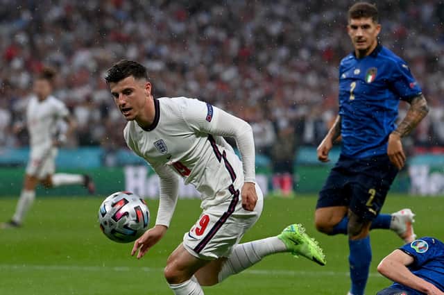 Chelsea and England midfielder Mason Mount returned to visit the Purbrook Park School he used to attend. Picture: Paul Ellis/Getty Images