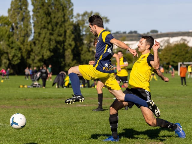 Fratton Trades Reserves (yellow) v Pelham Arms. Picture by Alex Shute