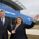 Fareham Borough Council councillors Trevor Cartwright, Sean Woodward, and Susan Bell at the opening of the Holly Hill Leisure Centre in 2016.