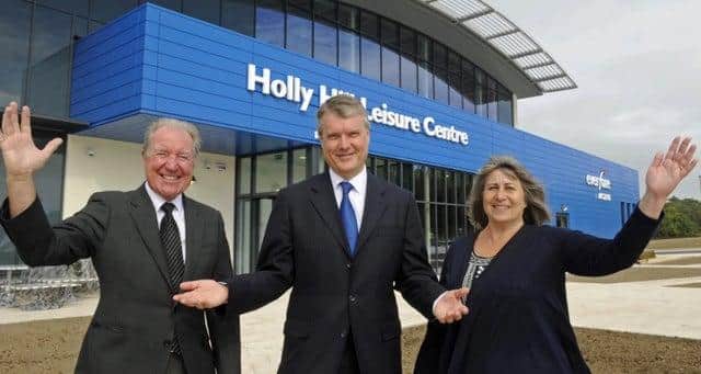 Fareham Borough Council councillors Trevor Cartwright, Sean Woodward, and Susan Bell at the opening of the Holly Hill Leisure Centre in 2016.
