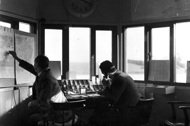 Portsmouth Airport control tower making sure planes arrive safely, 1960s. PP5422