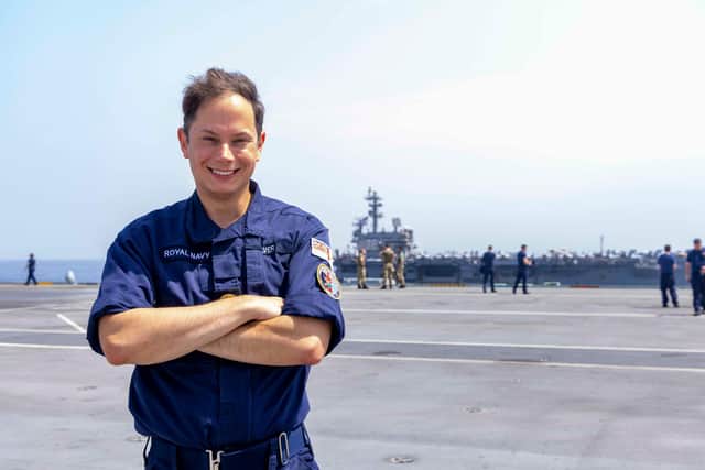 Lieutenant Commander Jeremy Olver pictured on HMS Queen Elizabeth