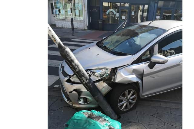 The hatchback crashed in Albert Road earlier this morning. Fortunately, nobody was hurt. Picture: Chris Vaux