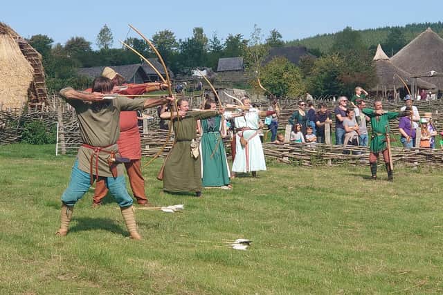 Archers from Herigeas Hundas at Butser Ancient Farm.