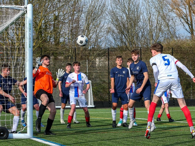 Callum Mann heads St Vincent into a 3-0 lead. Picture: Chris Moorhouse