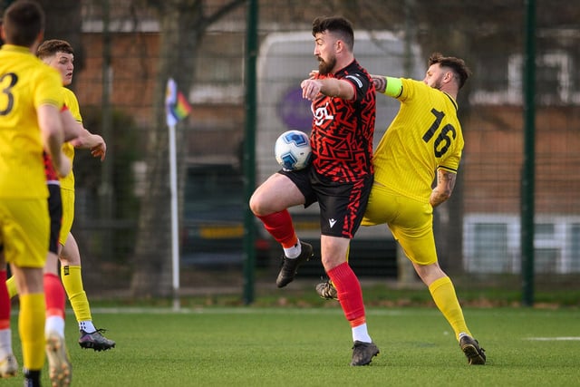 Action from Harvest's 4-1 win at home to Locks Heath (red and black kit) in the Hampshire Premier League. Picture: Keith Woodland (180321-1392)