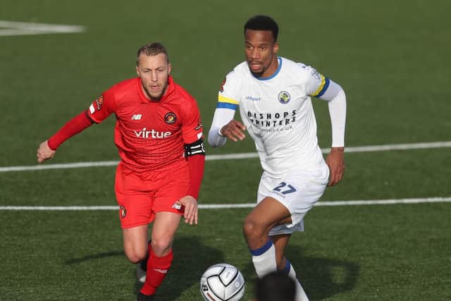 Manny Duku crashed a penalty against the crossbar in Hawks' stalemate at Bath City Picture: Dave Haines
