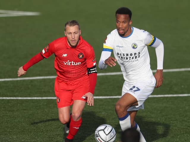 Manny Duku crashed a penalty against the crossbar in Hawks' stalemate at Bath City Picture: Dave Haines