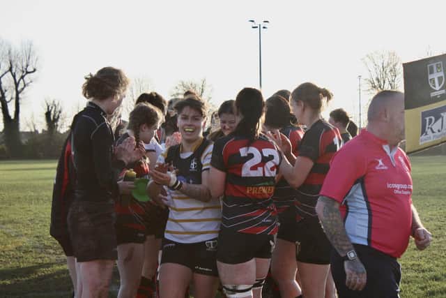 Portsmouth Valkyries captain Georgie Outhwaite, centre, is all smiles earlier in the season Picture: Hannah Smith