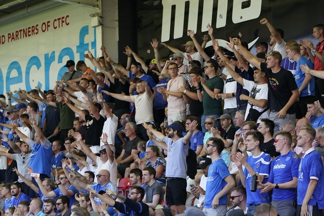 The Pompey chimes rang out across Whaddon Road after the Blues went ahead in the first half.