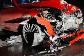 A Mercedes crashed into a rack of Voi e-scooters. Picture: Hampshire Roads Policing Unit