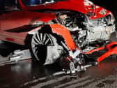 A Mercedes crashed into a rack of Voi e-scooters. Picture: Hampshire Roads Policing Unit