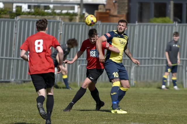 Steve Hutchings in action for Moneyfields in a Portsmouth Senior Cup tie against Fareham last April. Picture: Allan Hutchings